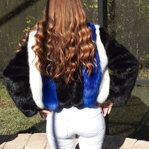 Beautiful multicolored faux fur jacket, size M